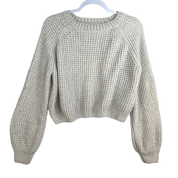 Altar'd State Sweaters - Altard State Chenille Waffle Knit Sweater Medium Oatmeal Cream Balloon Sleeve
